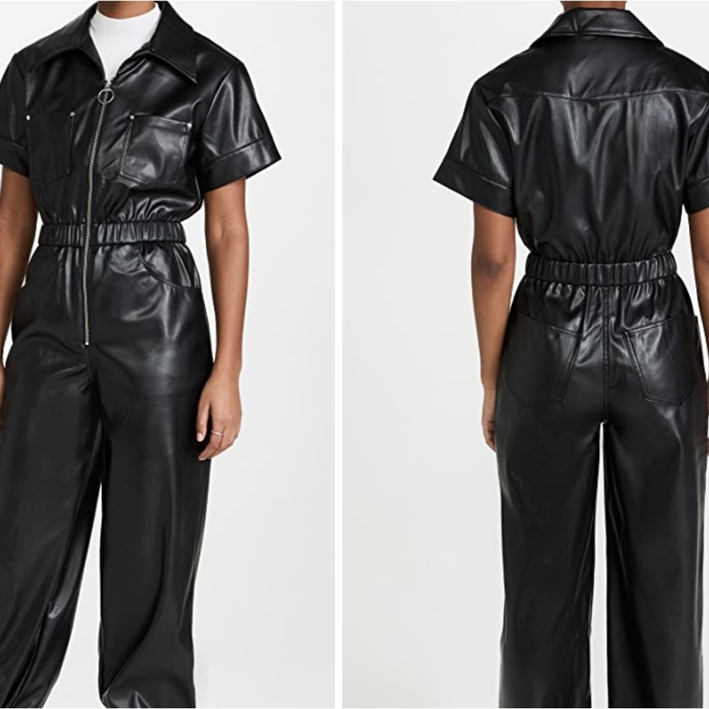 WeWoreWhat Flight Suit faux Leather Black with silver accents size Med